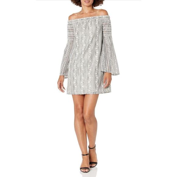 BCBGeneration Women's Off Shoulder Lace‎ Dress Special Occasion Medium Gray - Picture 1 of 12